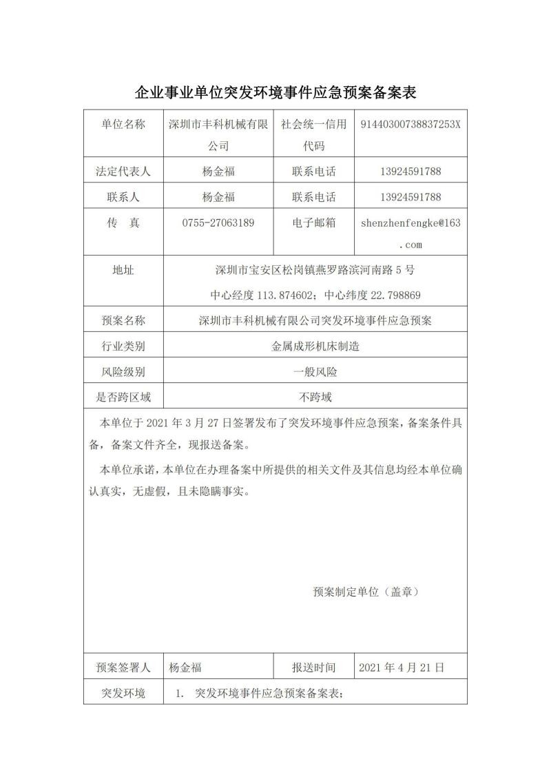确山凯启台刨机有限公司突发环境事件应急预案? 